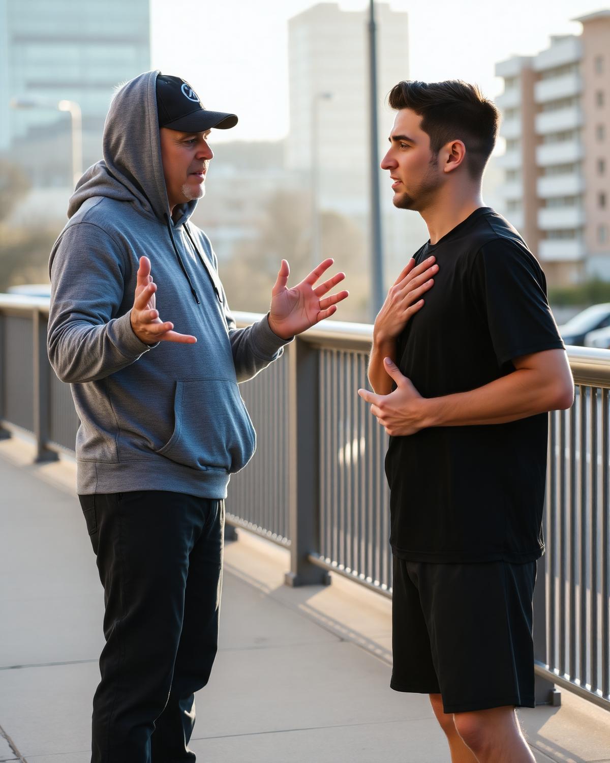A coach giving feedback to a runner on a New York walkway